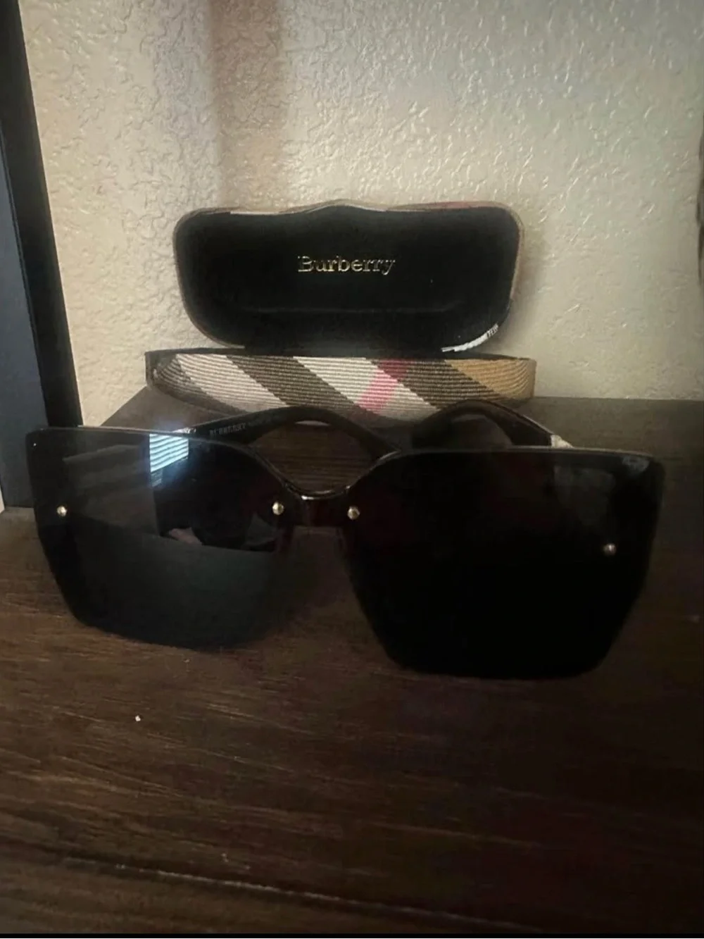 Burberry Black Rimless Square Shield Sunglasses